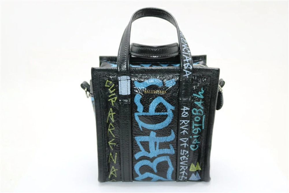 Balenciaga Bag Shoulder Bazaar Shopper Graffiti Black Lambskin